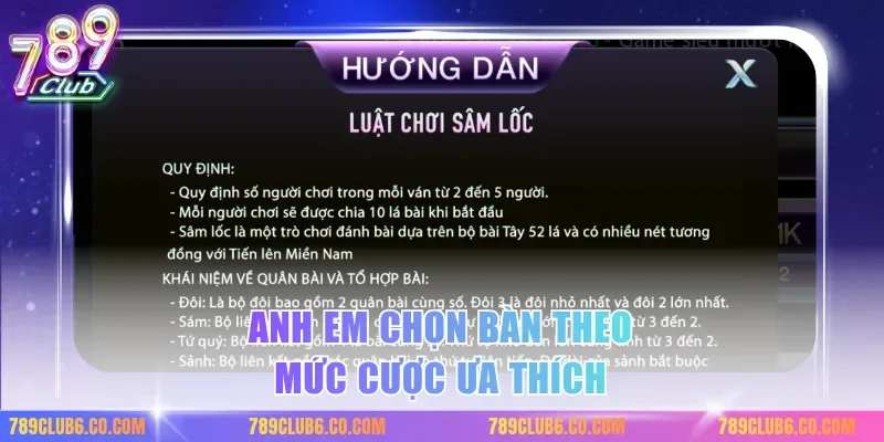 Anh em chọn bàn theo mức cược ưa thích