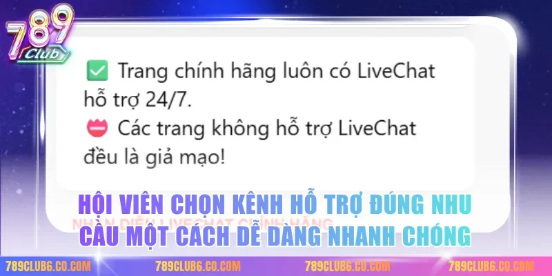 Hội viên chọn kênh hỗ trợ đúng nhu cầu một cách dễ dàng nhanh chóng