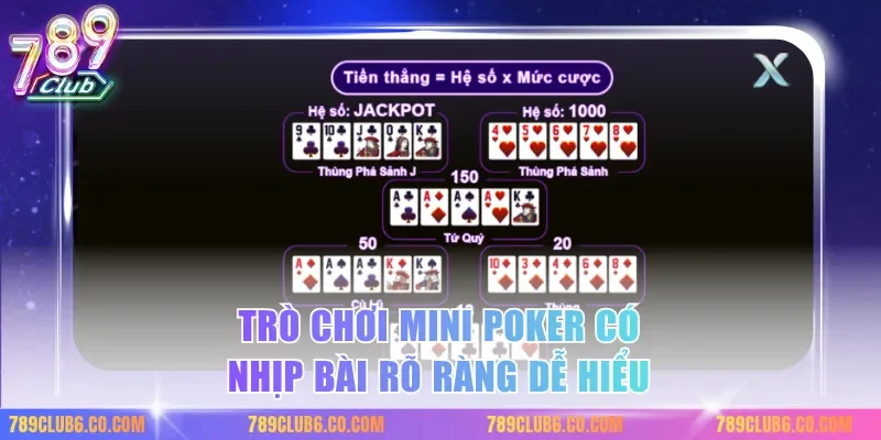 Trò chơi mini poker có nhịp bài rõ ràng dễ hiểu
